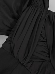 Reiss Black Frankie Bardot Sculpted Bodice Midi Dress With Linen - Image 5 of 5