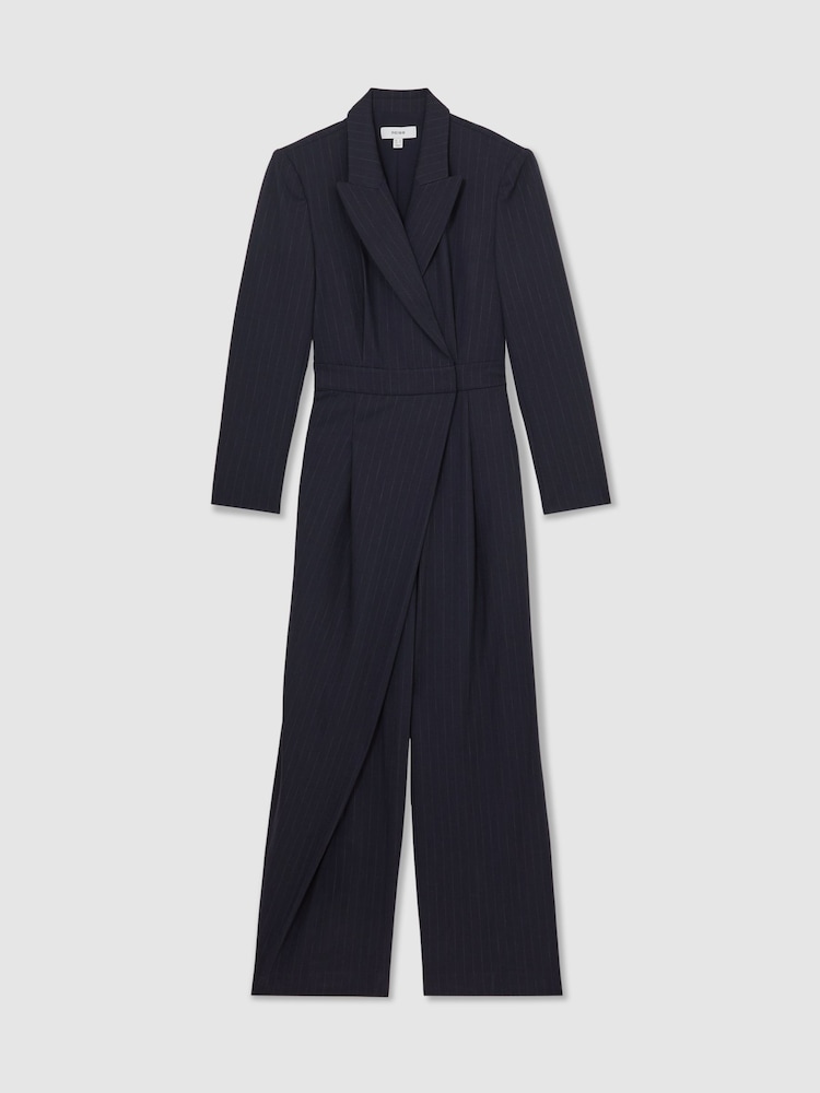 Reiss Navy Rhoda Pinstripe Tailored Jumpsuit - Image 2 of 6