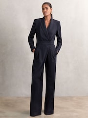 Reiss Navy Rhoda Pinstripe Tailored Jumpsuit - Image 3 of 6