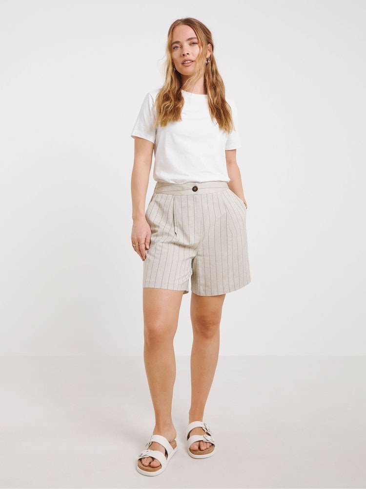 Simply Be Natural Pinstripe Tailored Shorts - Image 1 of 4
