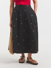 Simply Be Black Embroidered 100% Cotton Poplin Full Midaxi Skirt - Image 1 of 5