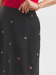 Simply Be Black Embroidered 100% Cotton Poplin Full Midaxi Skirt - Image 3 of 5