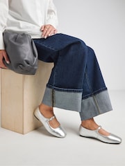 JD Williams Silver Wide Fit Mary Jane Flat Shoes - Image 1 of 4