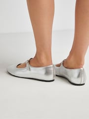 JD Williams Silver Wide Fit Mary Jane Flat Shoes - Image 2 of 4