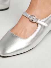 JD Williams Silver Wide Fit Mary Jane Flat Shoes - Image 3 of 4