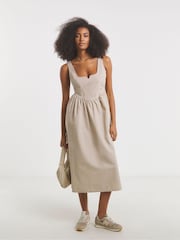 Simply Be Natural 100% Cotton Cargo Notch Neck Apron Midi Dress - Image 1 of 4