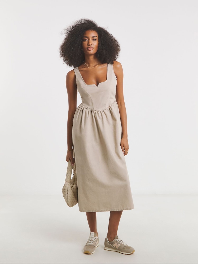Simply Be Natural 100% Cotton Cargo Notch Neck Apron Midi Dress - Image 1 of 4