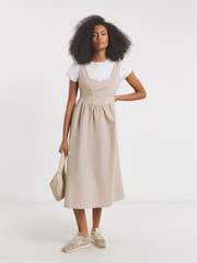Simply Be Natural 100% Cotton Cargo Notch Neck Apron Midi Dress - Image 3 of 4