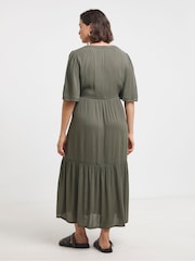 Simply Be Green Crinkle Ladder Trim Midi Smock Dress - Image 2 of 4