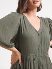 Simply Be Green Crinkle Ladder Trim Midi Smock Dress - Image 3 of 4