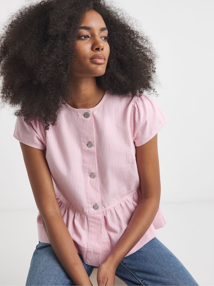 Simply Be Pink Tie Back Denim Peplum Top - Image 1 of 4