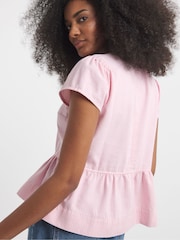 Simply Be Pink Tie Back Denim Peplum Top - Image 2 of 4
