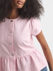 Simply Be Pink Tie Back Denim Peplum Top - Image 3 of 4