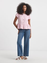 Simply Be Pink Tie Back Denim Peplum Top - Image 4 of 4