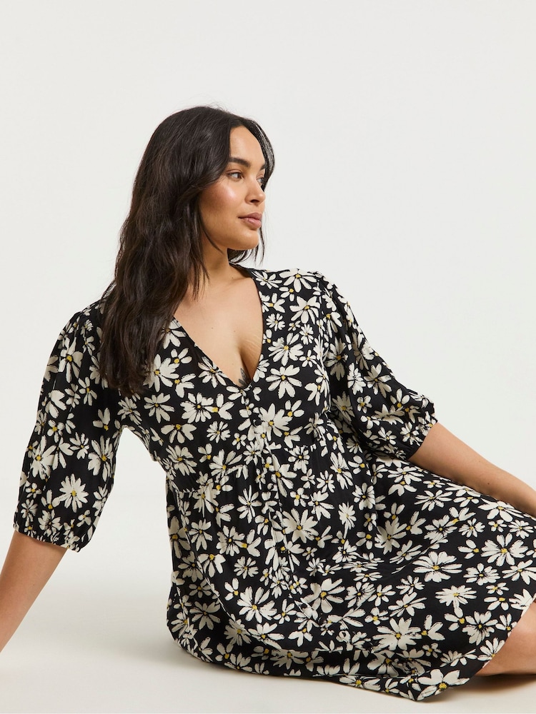 Simply Be Black Button Through Skater Dress - Image 1 of 4