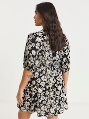 Simply Be Black Button Through Skater Dress - Image 2 of 4