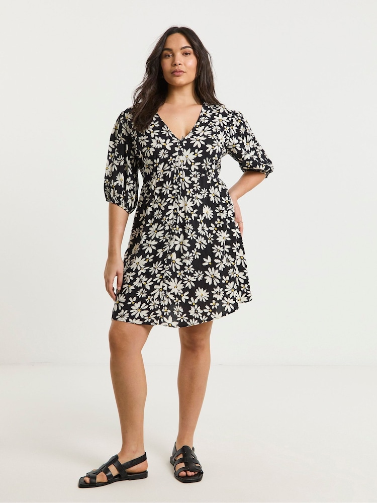 Simply Be Black Button Through Skater Dress - Image 4 of 4