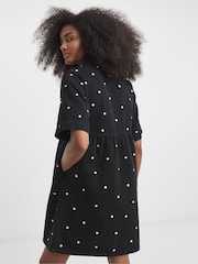 Simply Be Black Mono Embroidered Spot Denim Mini Dress - Image 2 of 4