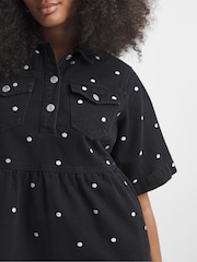 Simply Be Black Mono Embroidered Spot Denim Mini Dress - Image 3 of 4