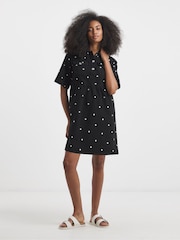 Simply Be Black Mono Embroidered Spot Denim Mini Dress - Image 4 of 4