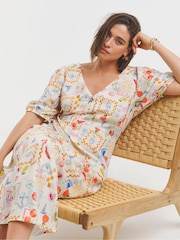 Simply Be Cream Button Through Midi Dress - Image 1 of 4