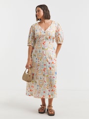 Simply Be Cream Button Through Midi Dress - Image 2 of 4