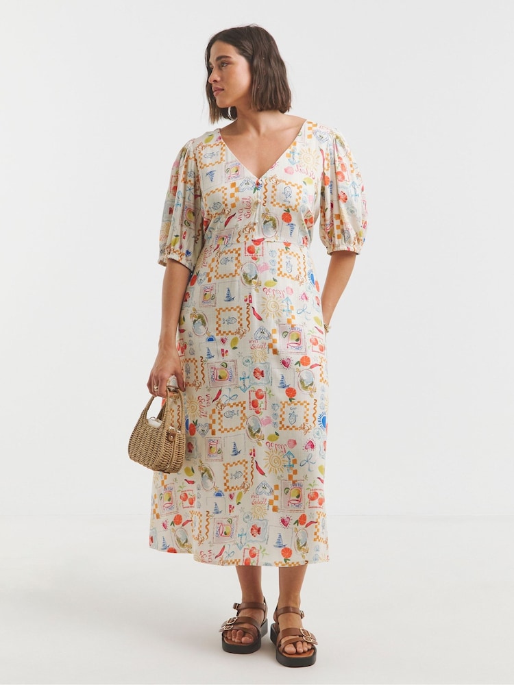 Simply Be Cream Button Through Midi Dress - Image 2 of 4