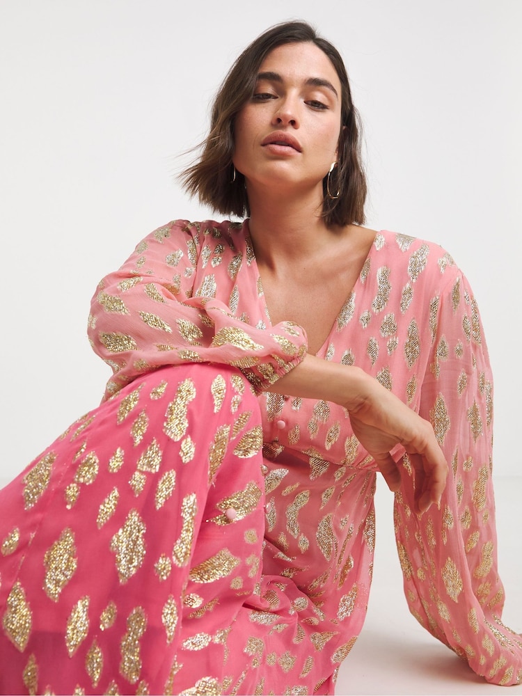Simply Be Pink Ombre Jacquard Maxi Dress - Image 4 of 4
