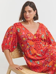 Simply Be Orange Crinkle Wrap Midi Dress - Image 3 of 4