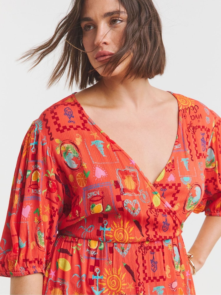 Simply Be Orange Crinkle Wrap Midi Dress - Image 4 of 4