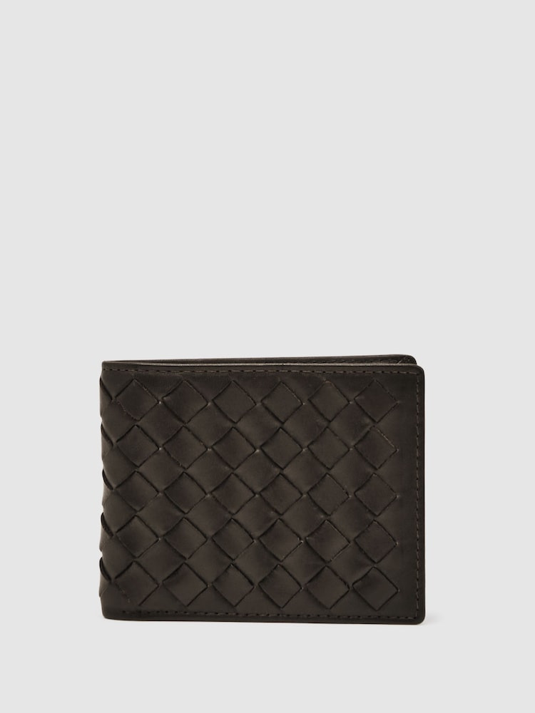 Reiss Dark Brown Elton Leather Large Lattice-Effect Wallet - Image 1 of 3 Reiss Dark Brown Elton Leather Large Lattice-Effect Wallet - Image 1 of 3
