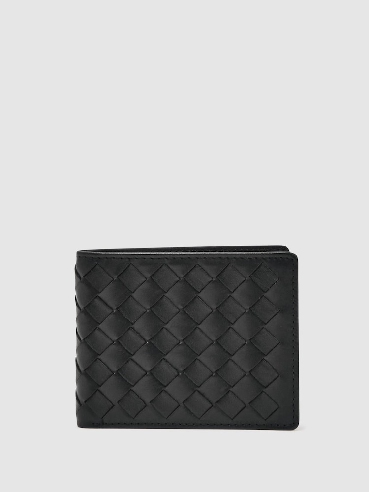 Reiss Black Elton Leather Large Lattice-Effect Wallet - Image 1 of 3 Reiss Black Elton Leather Large Lattice-Effect Wallet - Image 1 of 3