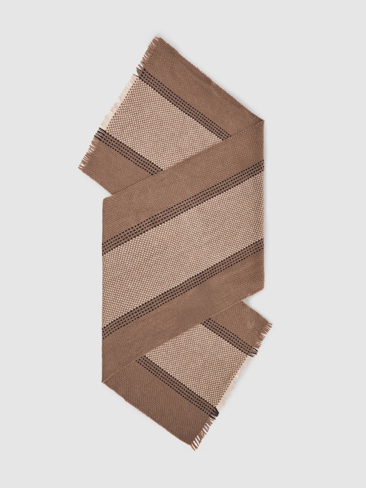 Reiss Taupe Vivienne Wool-Cashmere Textured Scarf - Image 1 of 5 Reiss Taupe Vivienne Wool-Cashmere Textured Scarf - Image 1 of 5