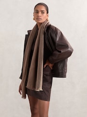 Reiss Taupe Vivienne Wool-Cashmere Textured Scarf - Image 2 of 5