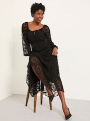 FatFace Maude Black Petite Lace Midi Dress - Image 1 of 6