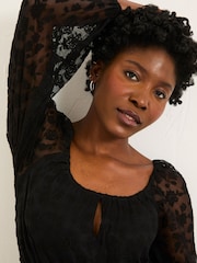 FatFace Maude Black Petite Lace Midi Dress - Image 5 of 6