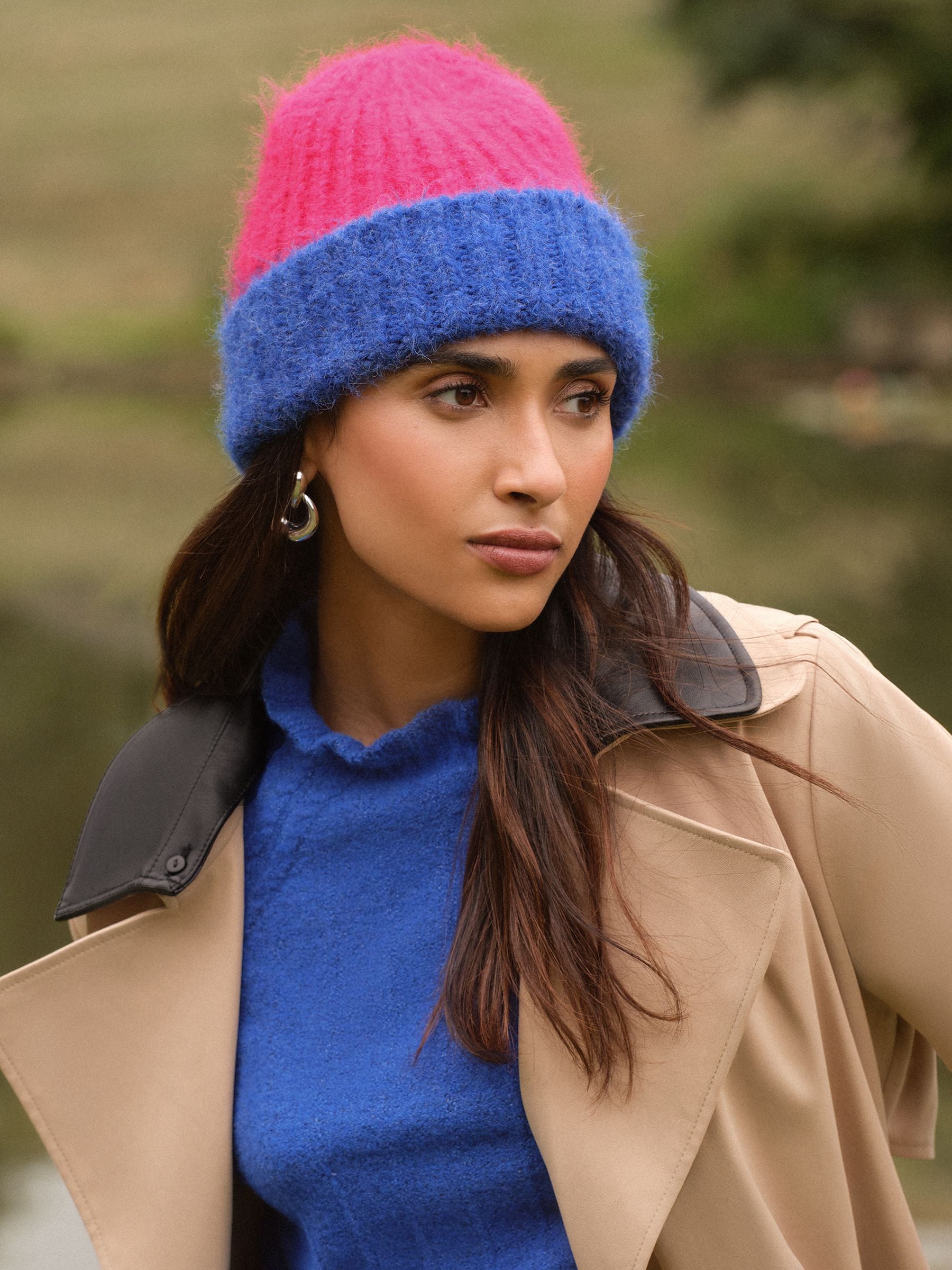 Buy Love & Roses Pink and Blue Colourblock Knitted Beanie from