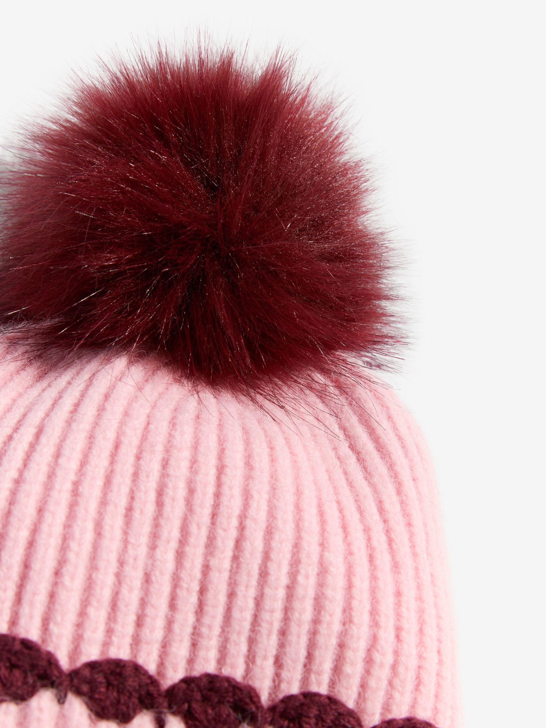 Cumpără Roz - Love & Roses Scallop Trim Ribbed Pom Hat and Gloves