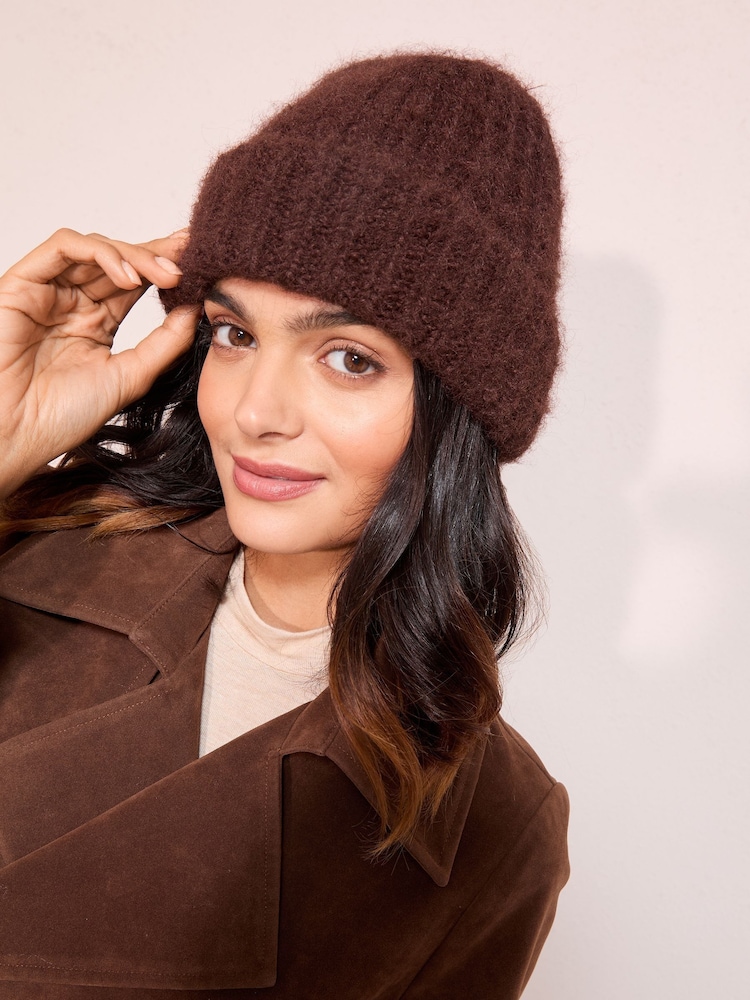 Friends Like These Chocolate Brown Cosy Knitted Beanie Hat - Image 1 of 4
