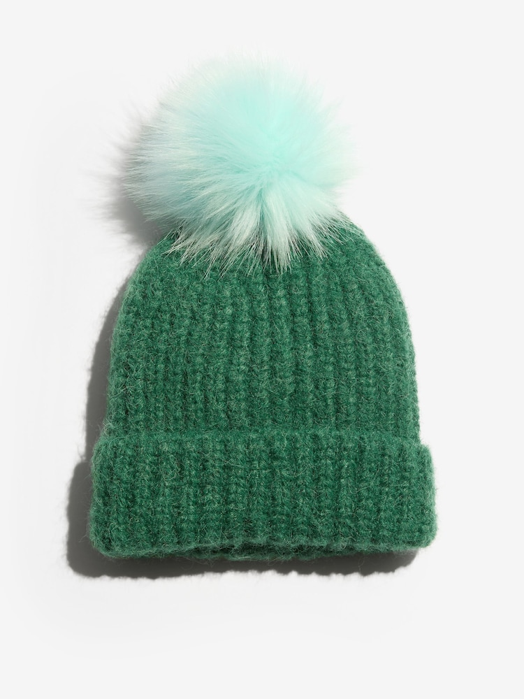 Vihreän ja sinisen kontrasti - Love & Roses -pehmoinen pom-hattu - Kuva 2 / 4