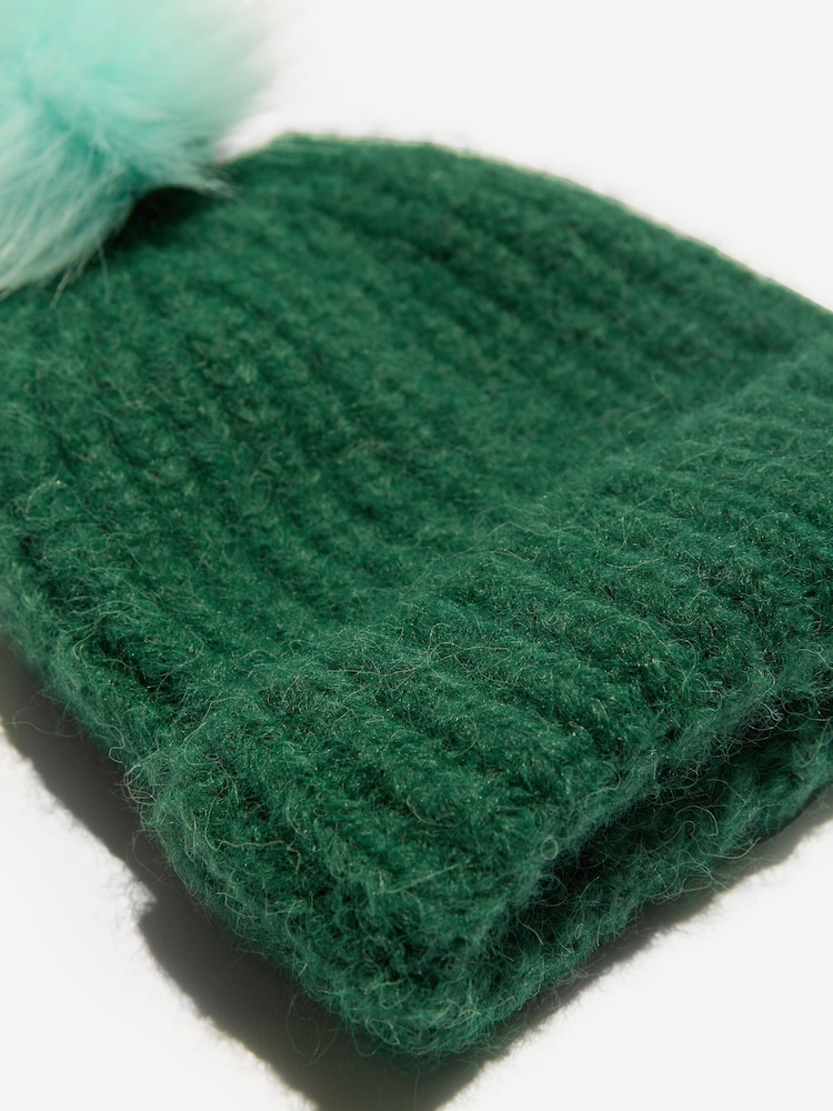 Vihreän ja sinisen kontrasti - Love & Roses -pehmoinen pom-hattu - Kuva 4 / 4