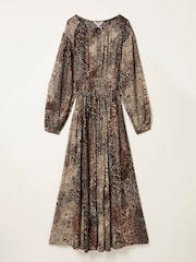 FatFace Jaqs Light Brown Layered Animal Petite Midi Dress - Image 1 of 1