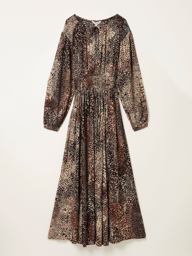 FatFace Jaqs Light Brown Layered Animal Petite Midi Dress - Image 1 of 1