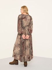 FatFace Jaqs Light Brown Layered Animal Petite Midi Dress - Image 2 of 6