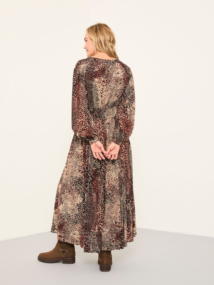 FatFace Jaqs Light Brown Layered Animal Petite Midi Dress - Image 2 of 6