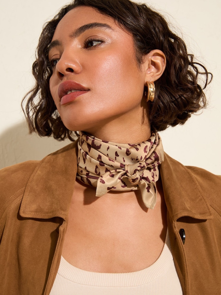 Friends Like These Leopard Print Satin Printed Multiway Head Scarf - Image 1 of 5 Friends Like These Leopard Print Satin Printed Multiway Head Scarf - Image 1 of 5