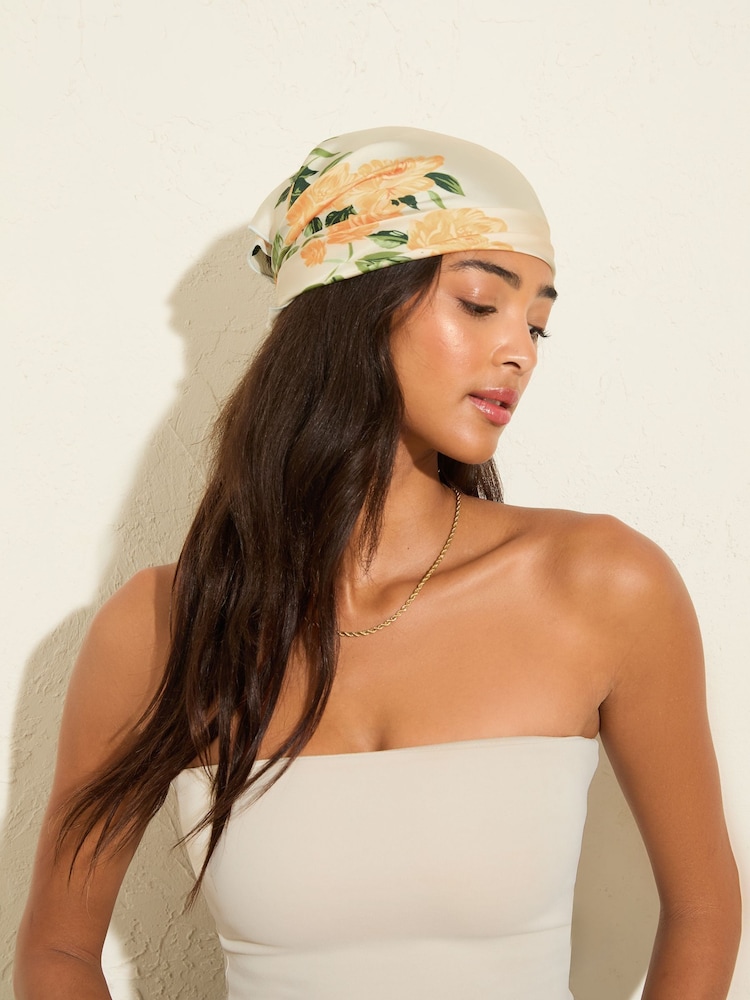 Friends Like These Yellow Floral Satin Printed Multiway Head Scarf - Image 1 of 5 Friends Like These Yellow Floral Satin Printed Multiway Head Scarf - Image 1 of 5
