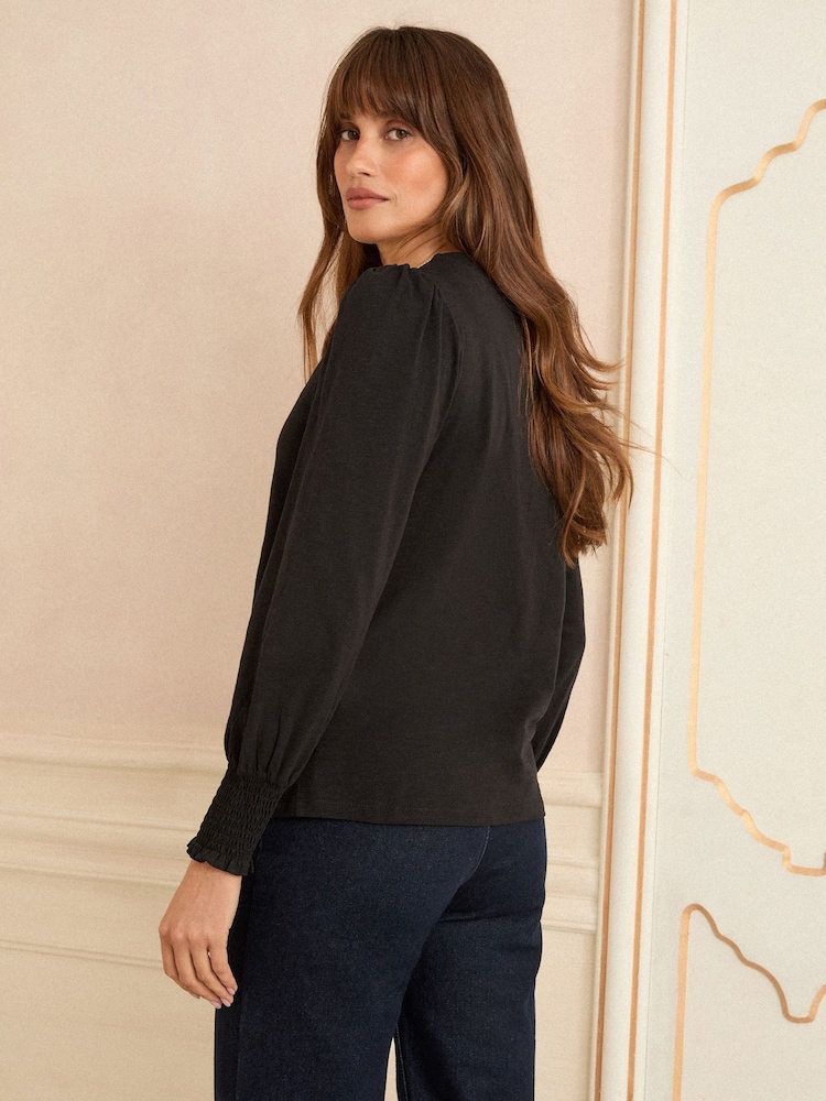 Love & Roses Black Embroided Trim Long Sleeve Jersey Top - Image 4 of 4