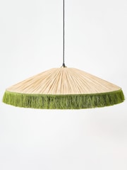 Oliver Bonas Green Celine Fringed Raffia Ceiling Lamp Shade - Image 1 of 3