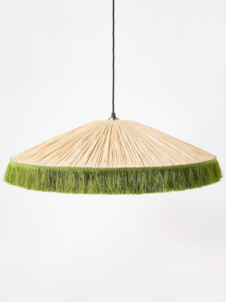 Oliver Bonas Green Celine Fringed Raffia Ceiling Lamp Shade - Image 1 of 3
